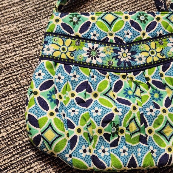 Vera Bradley Daisy Daisy Small Tote Purse Shoulder Bag Blue Green RETIRED - Picture 6 of 15